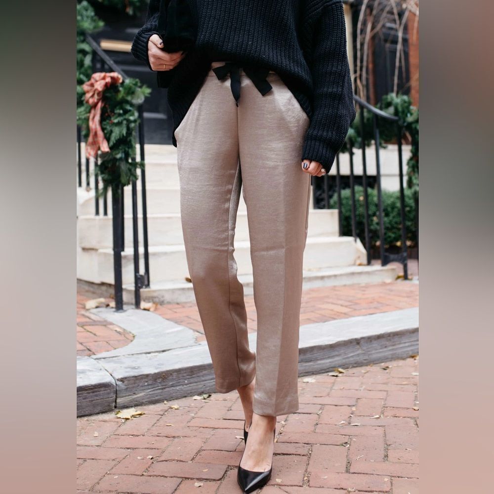 Ann Taylor Satin Ankle Pants with Black Belt Tie